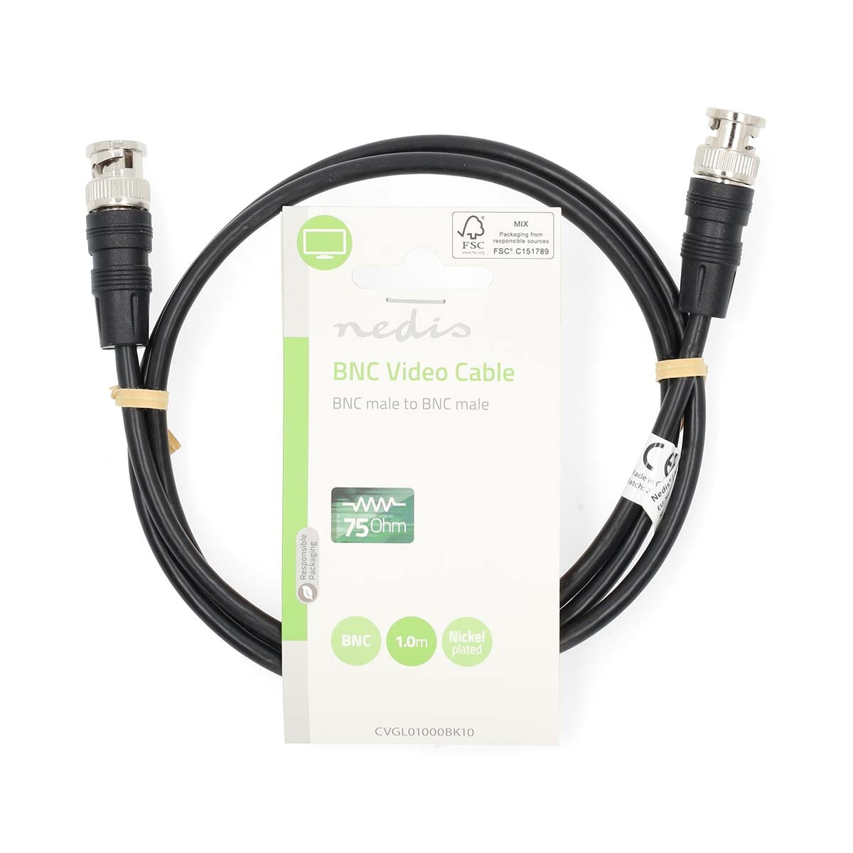 BNC Video Cable | BNC Male | BNC Male | Nickel Plated | 75 Ohm | 1.00 m | Round | PVC | Black | Label