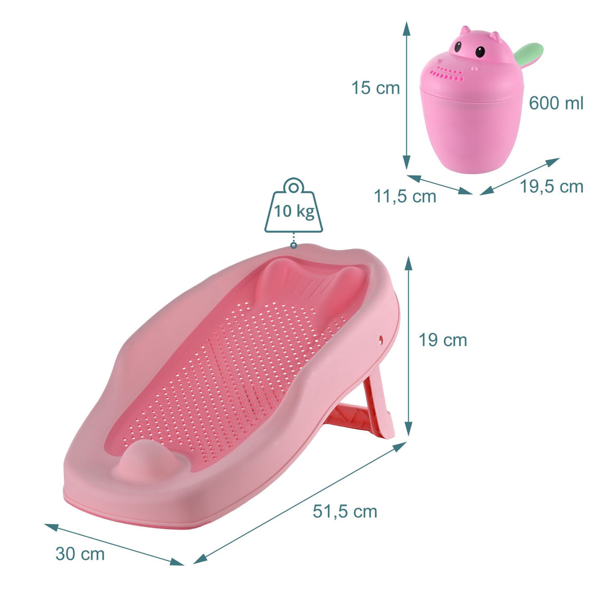 Baby Bath Aid Set with Hippo Rinse Cup, Non-Slip Support