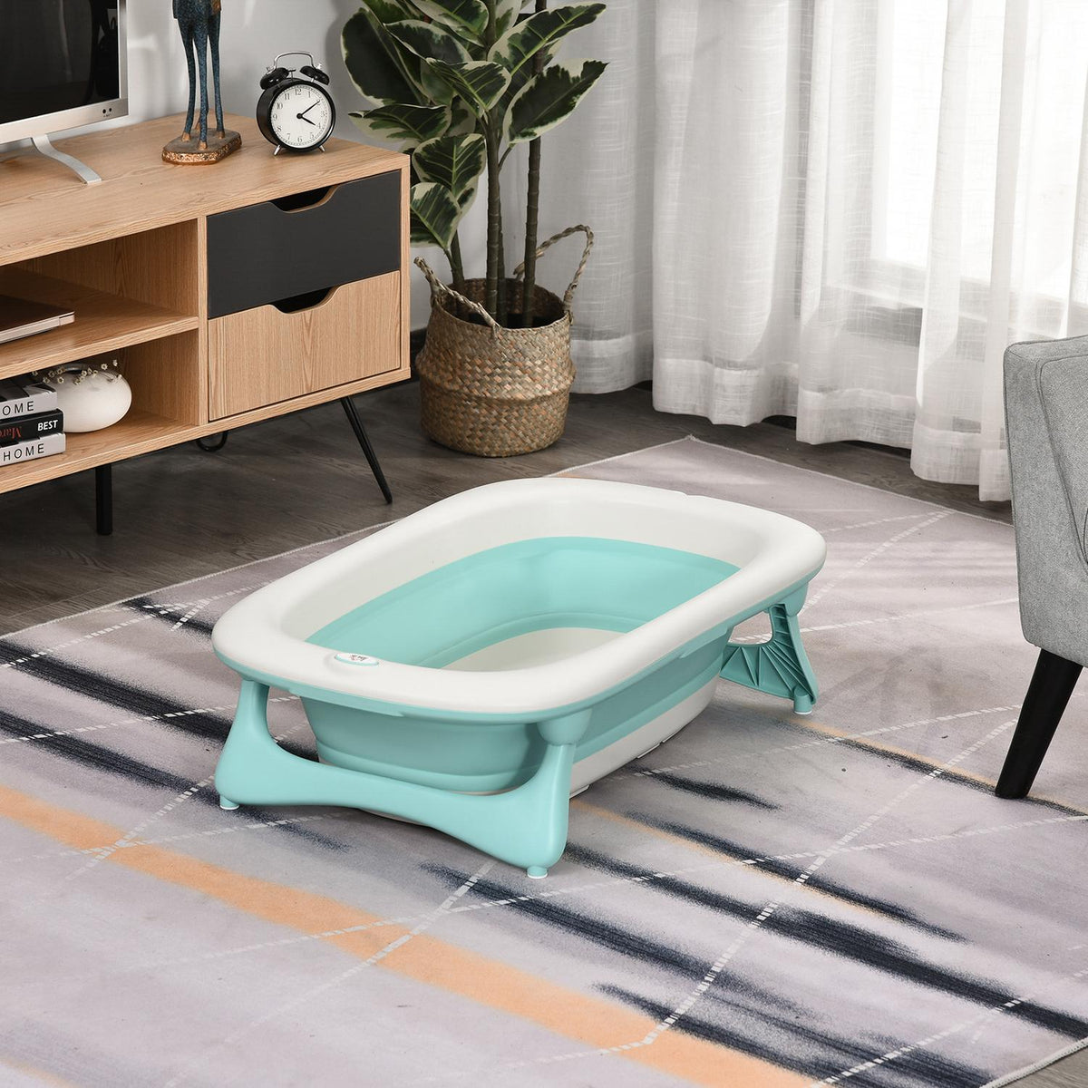 Baby Bathtub Ergonomic & Foldable Baby Bath, Plastic, Green, 84.5X50.5X24Cm