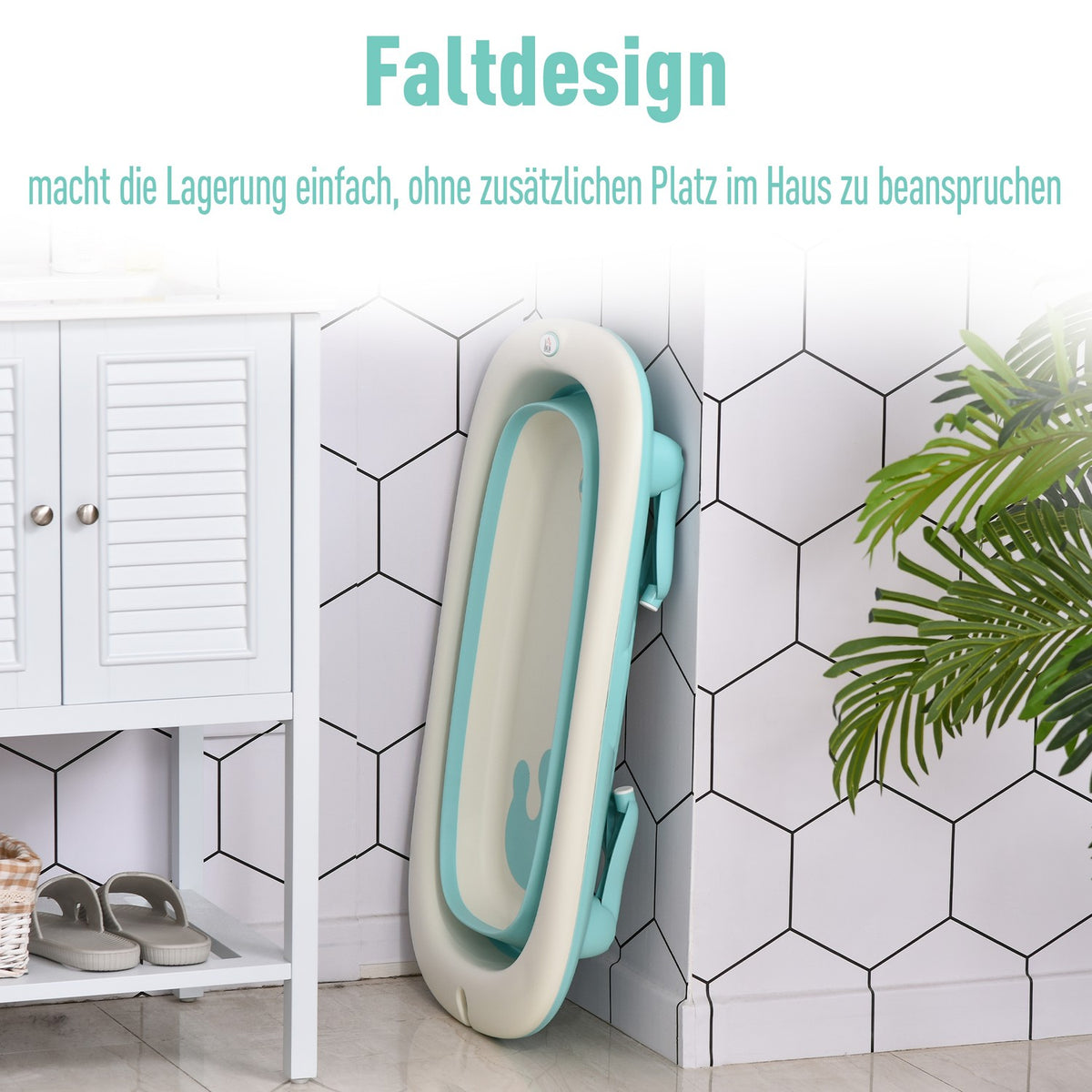 Baby Bathtub Ergonomic & Foldable Baby Bath, Plastic, Green, 84.5X50.5X24Cm