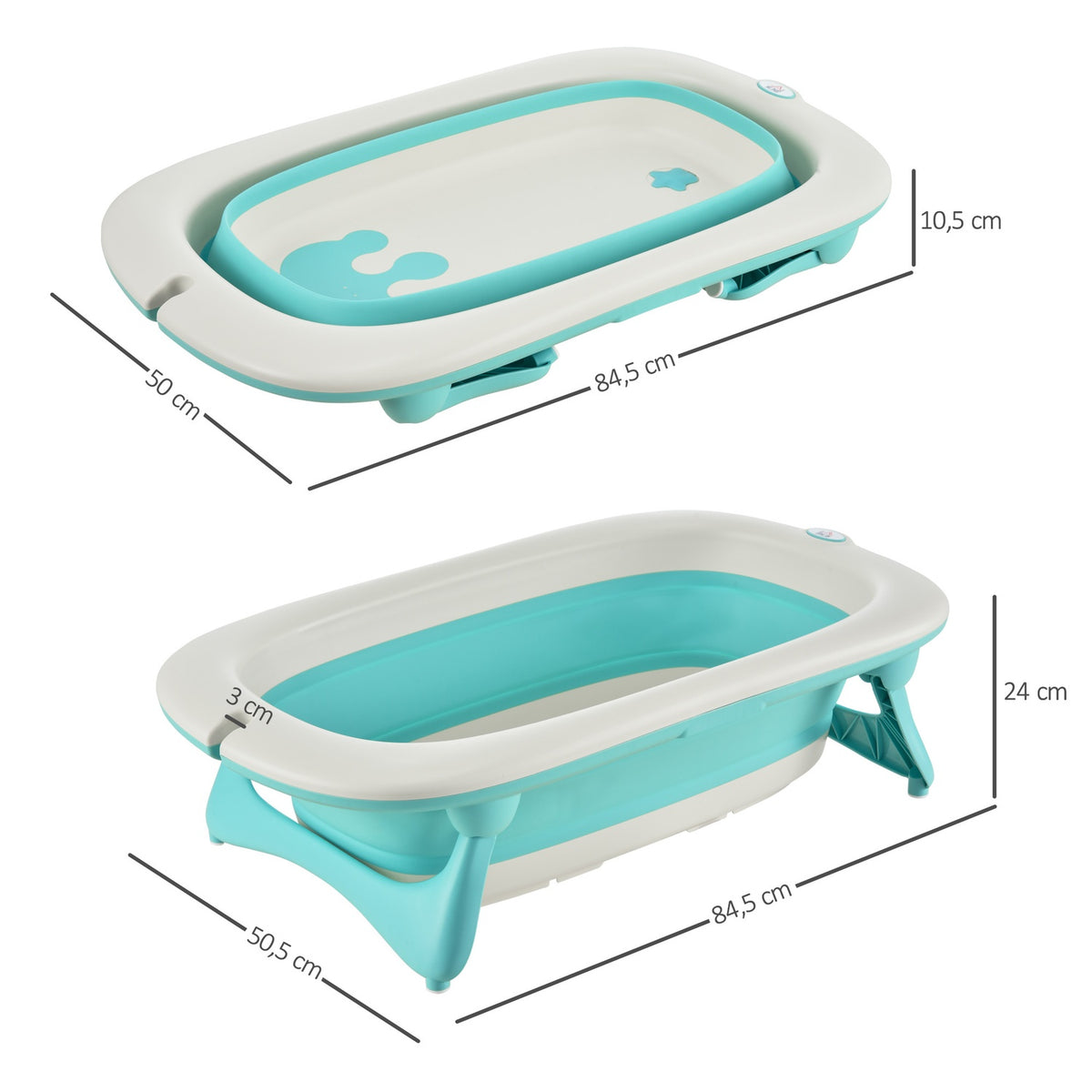 Baby Bathtub Ergonomic & Foldable Baby Bath, Plastic, Green, 84.5X50.5X24Cm