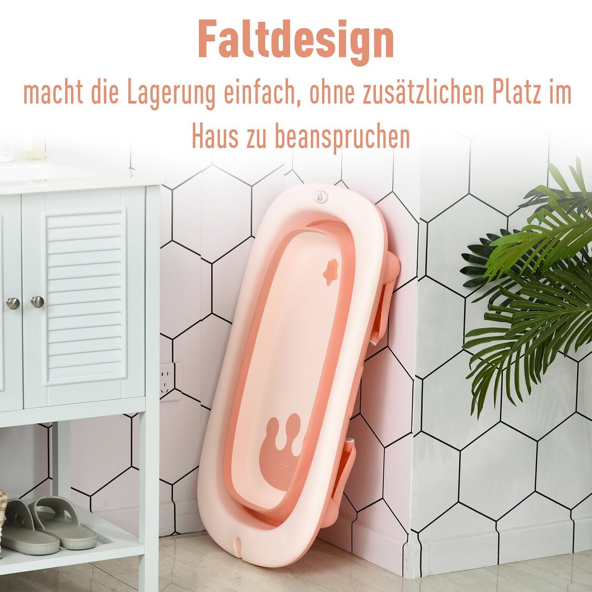 Baby Bathtub Ergonomic & Foldable Baby Bath, Plastic, Pink, 84.5X50.5X24Cm