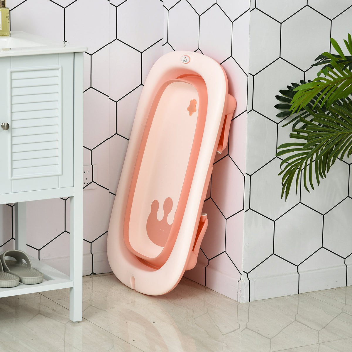 Baby Bathtub Ergonomic & Foldable Baby Bath, Plastic, Pink, 84.5X50.5X24Cm
