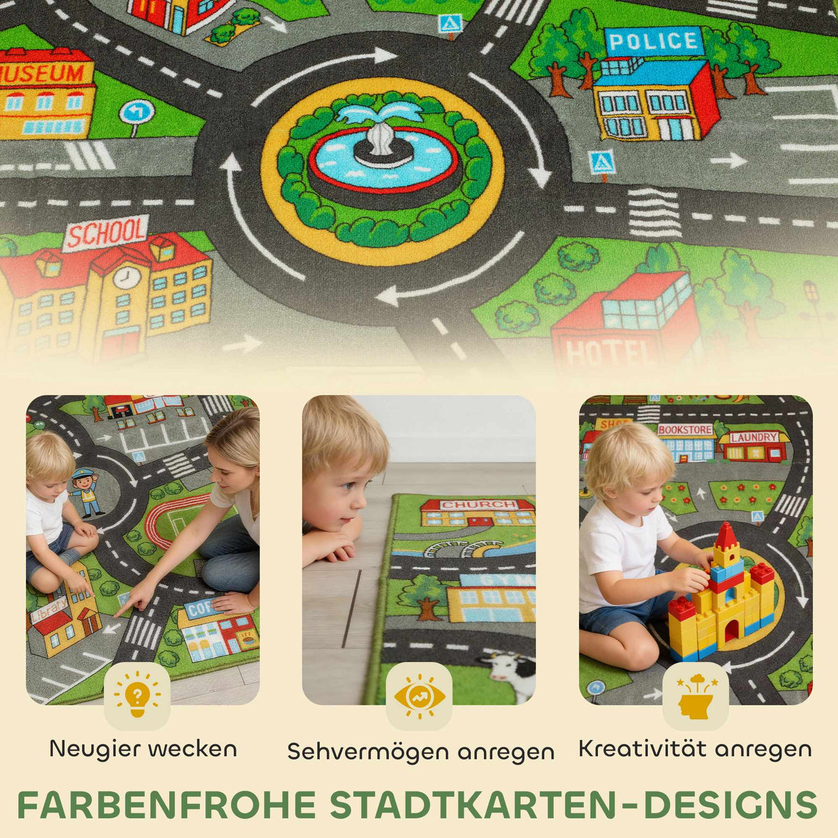 Baby Play Mat 160x100cm, Non-Slip City Design