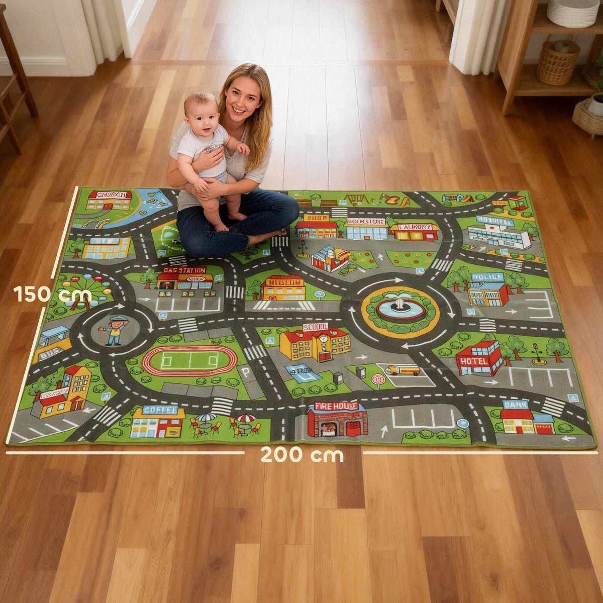 Baby Play Mat, Non-Slip, 200x150 cm, City Design