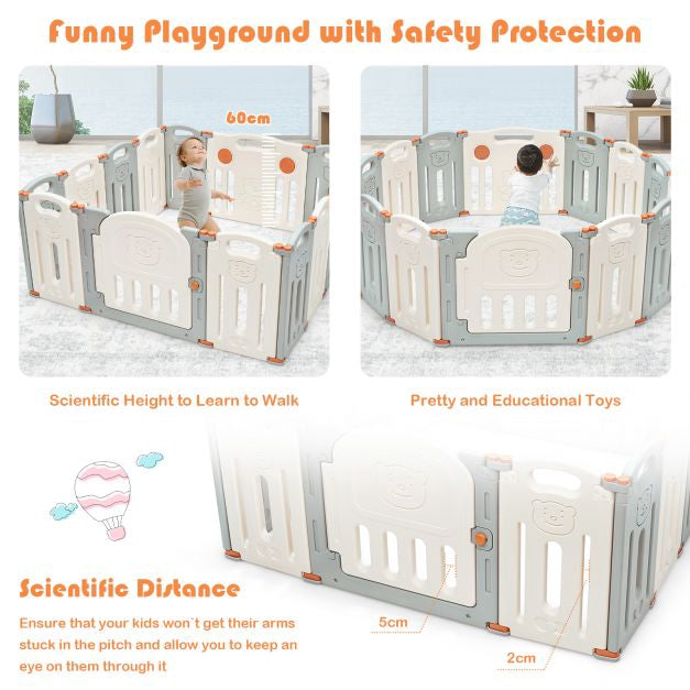Baby Playpen, 14-Panel Foldable HDPE Play Yard Gate