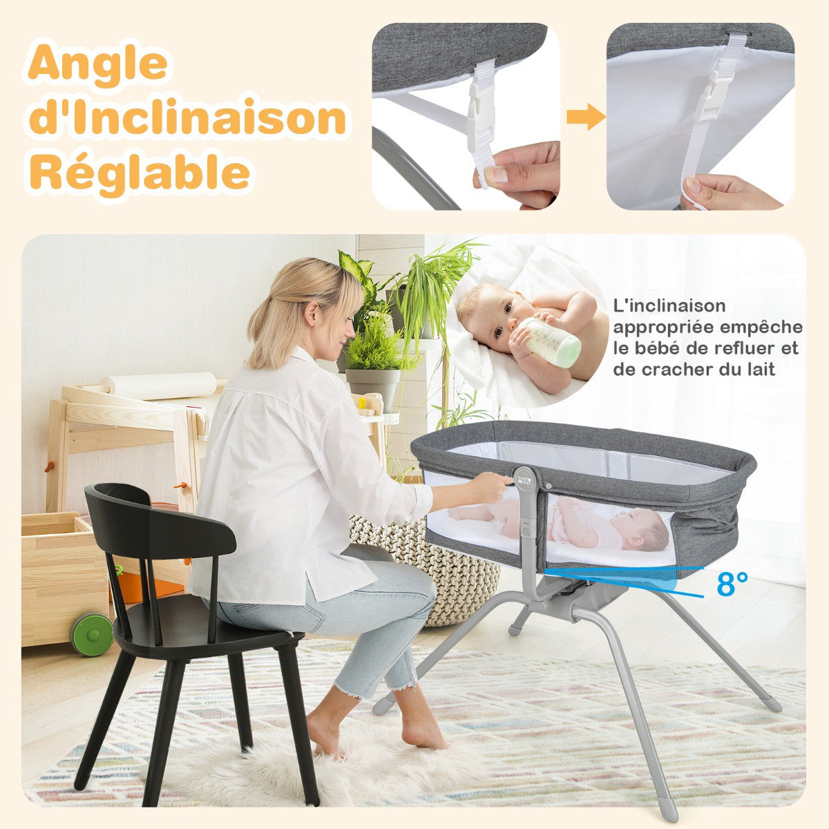 Baby Rocking Bassinet With Mattress – Foldable, 90x48x75 cm