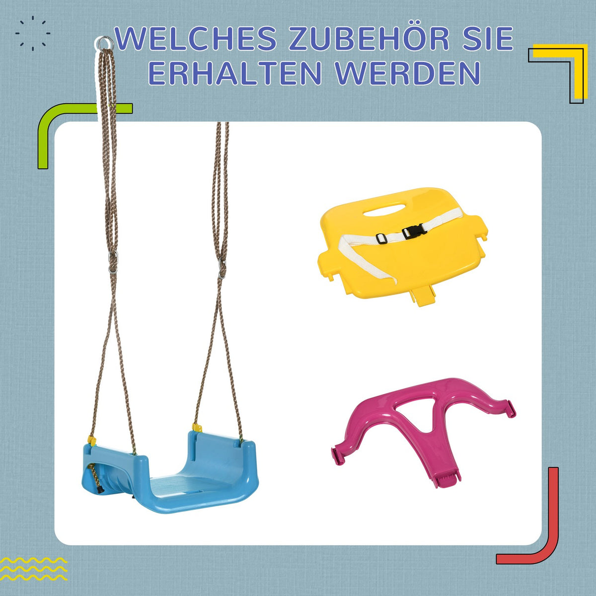 Baby Swing, Children'S Swing With Adjustable Rope, 120-180 Cm Height Adjustable, Swing Seat For Children From 9 Months, Blue + Yellow + Purple
