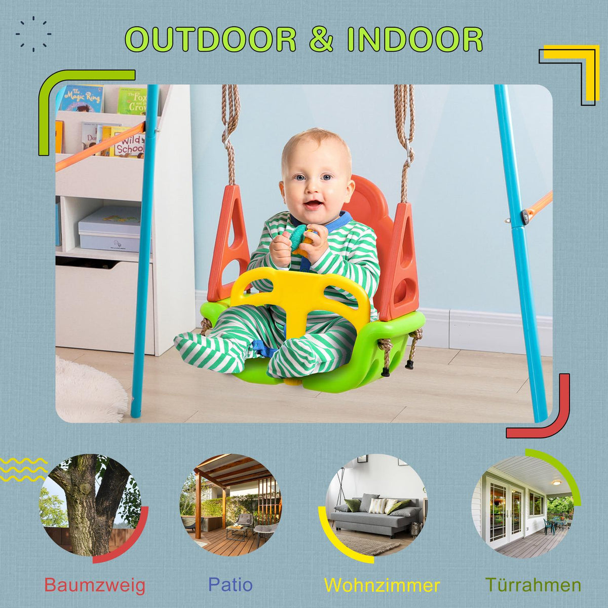Baby Swing Outdoor Adjustable Rope, 120-180Cm, Toddler Swing From 9 Months, Up To 70Kg, Green