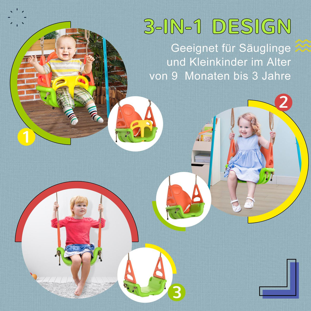 Baby Swing Outdoor Adjustable Rope, 120-180Cm, Toddler Swing From 9 Months, Up To 70Kg, Green