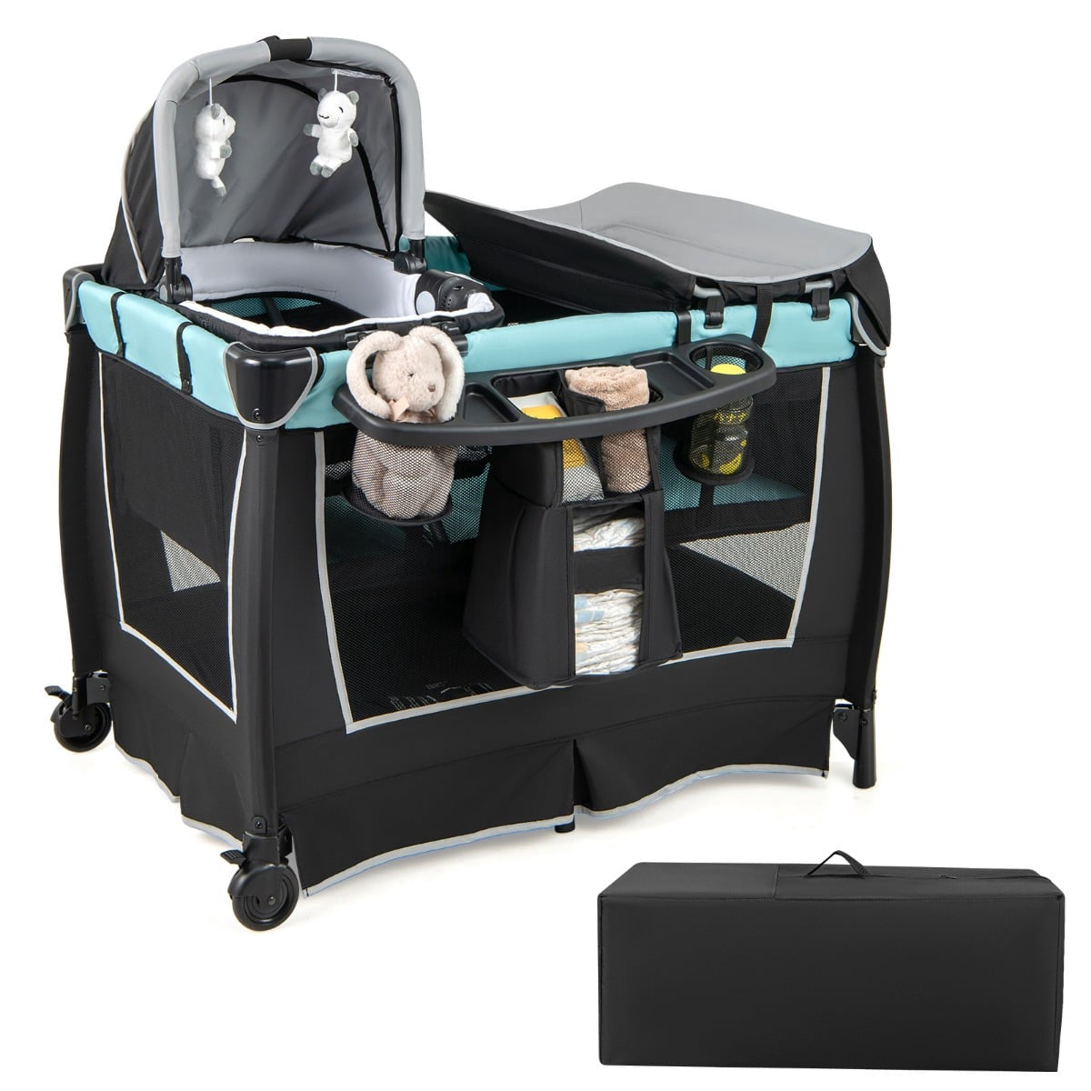 Baby Travel Crib Playpen, 6-in-1, Rocking Cradle, Changing Table