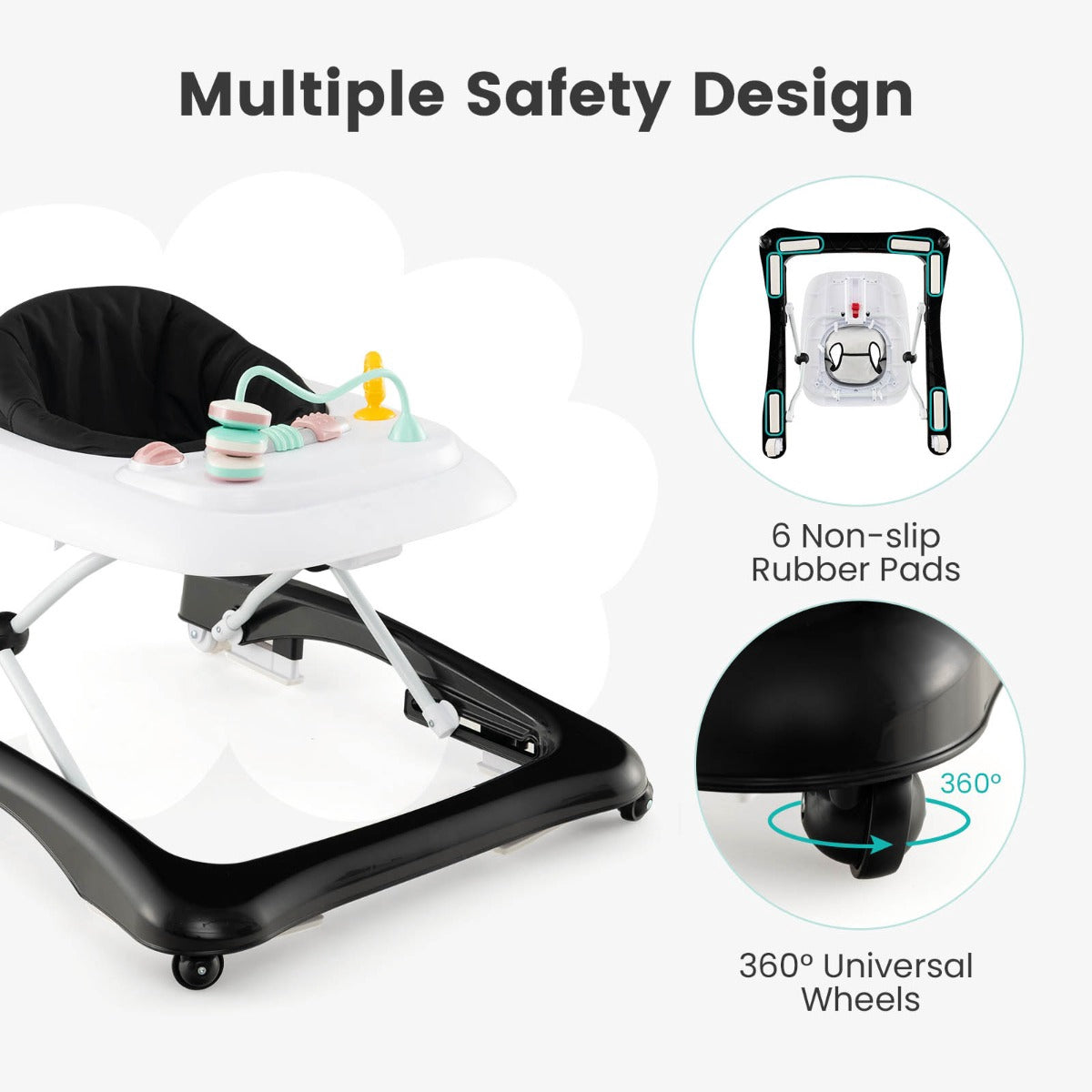 Baby Walker 3-In-1, Foldable, Adjustable Height, Black