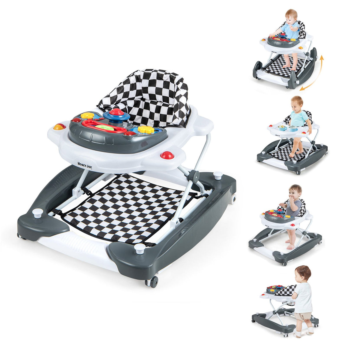 Baby Walker, Foldable 6-in-1, Adjustable Height, Music Tray