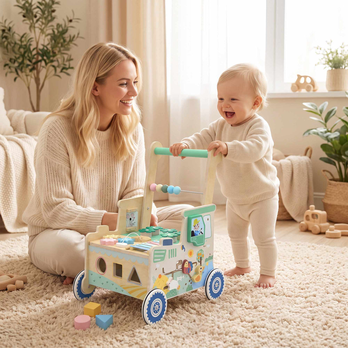 Baby Walker with Wheels, Storage, Montessori Activity Center