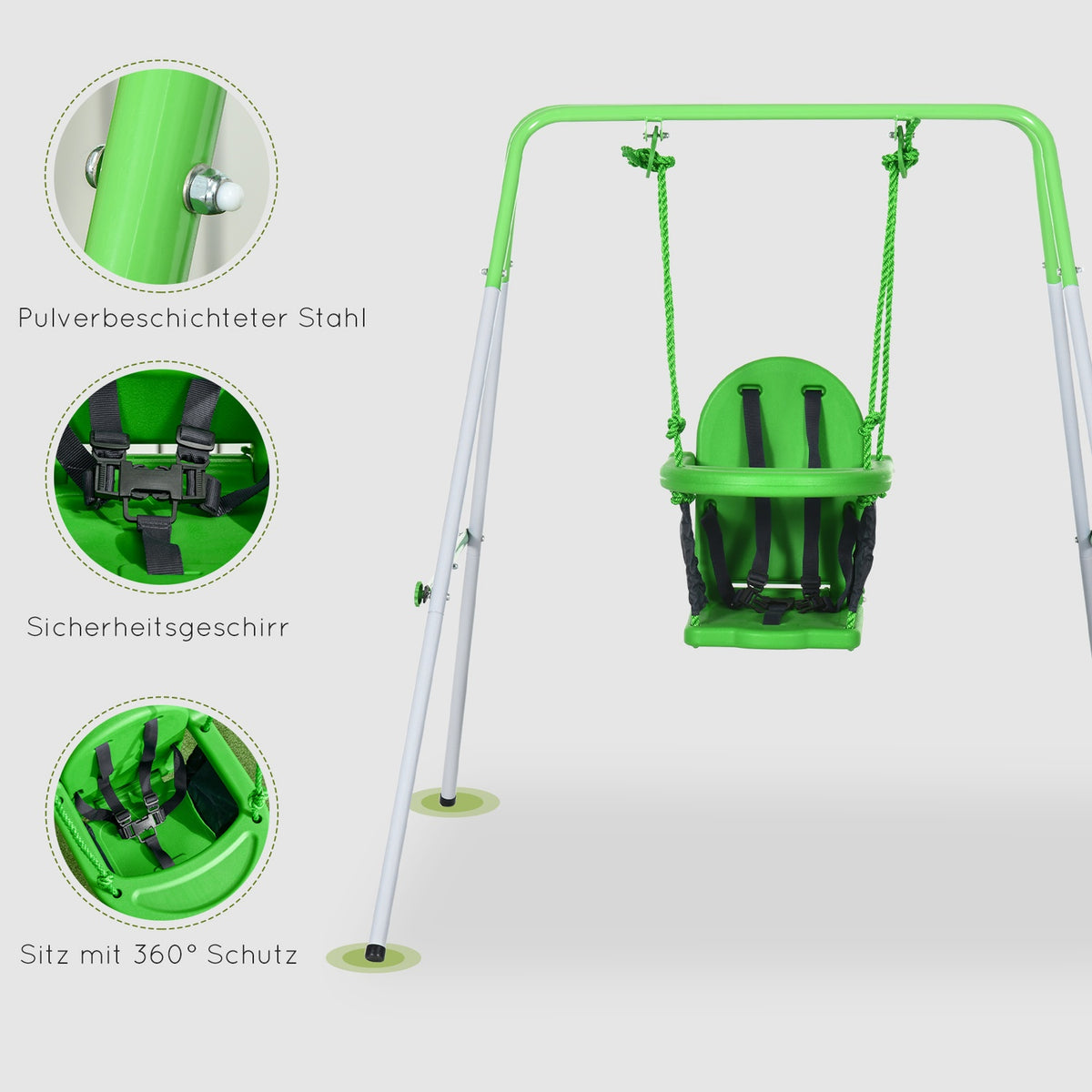 Baby swing toddler swing garden swing with safety bar & seat belt for 6-36 months 122 x 146 x 122 cm in green