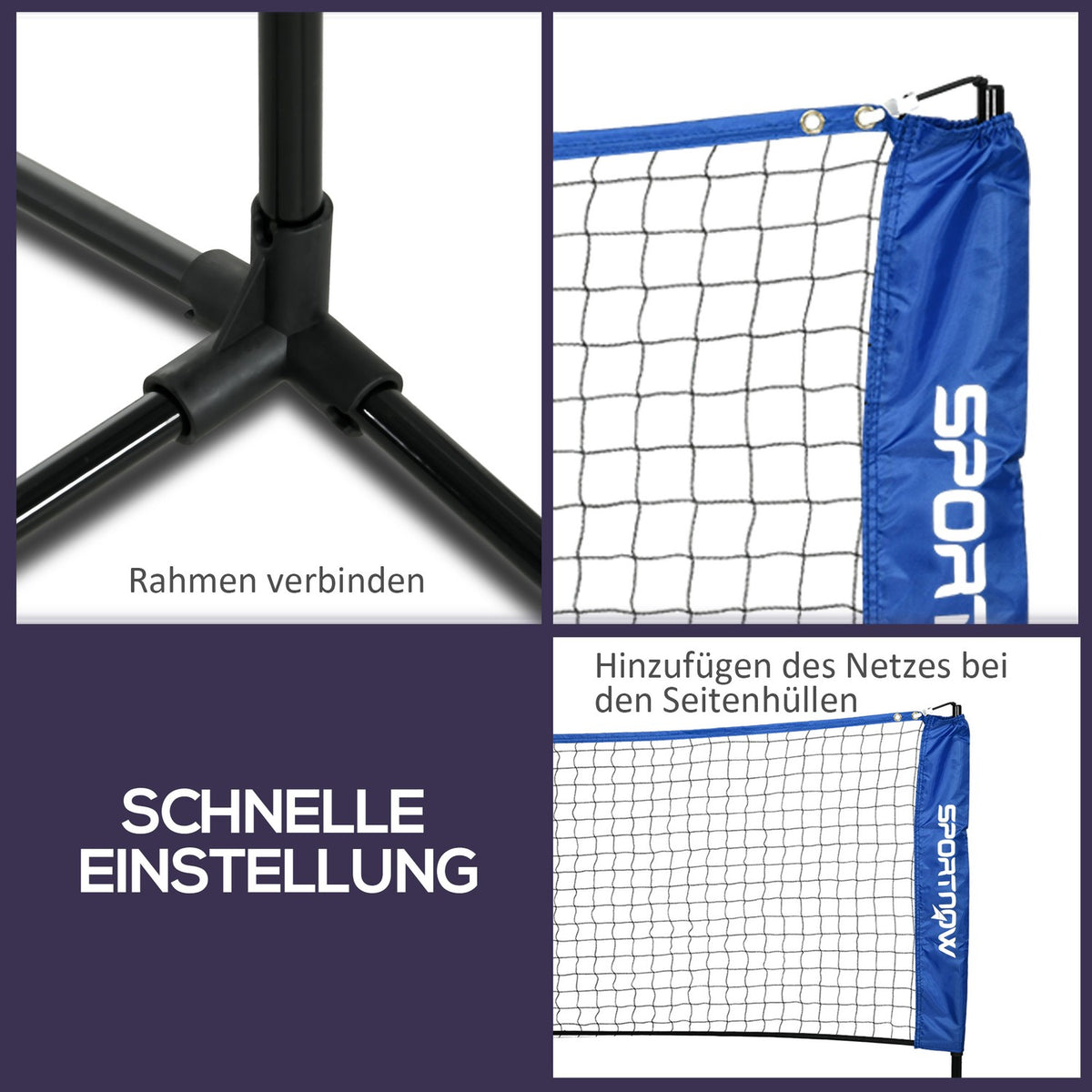 Badminton Net Set Foldable Tennis Net, 103/120/155H Cm Height Adjustable Indoor Outdoor Badminton Net, Volleyball Net Metal Polyester Blue