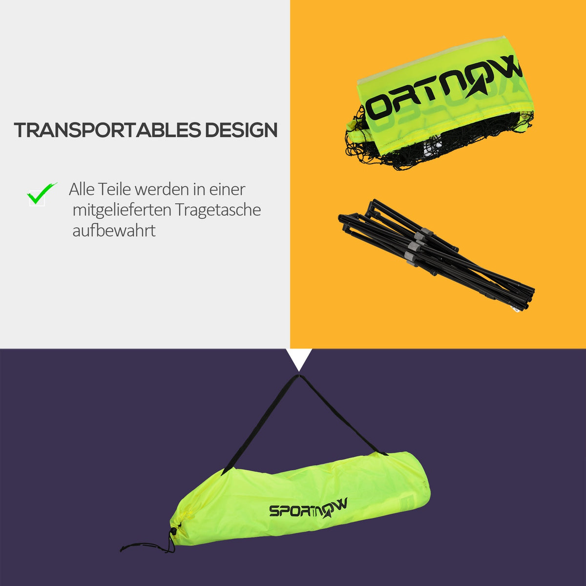 Badminton Net Set Foldable Tennis Net, 103/120/155 cm Height Adjustable Indoor Outdoor Badminton Net, Volleyball Net with Transport Bag Metal Polyester Yellow