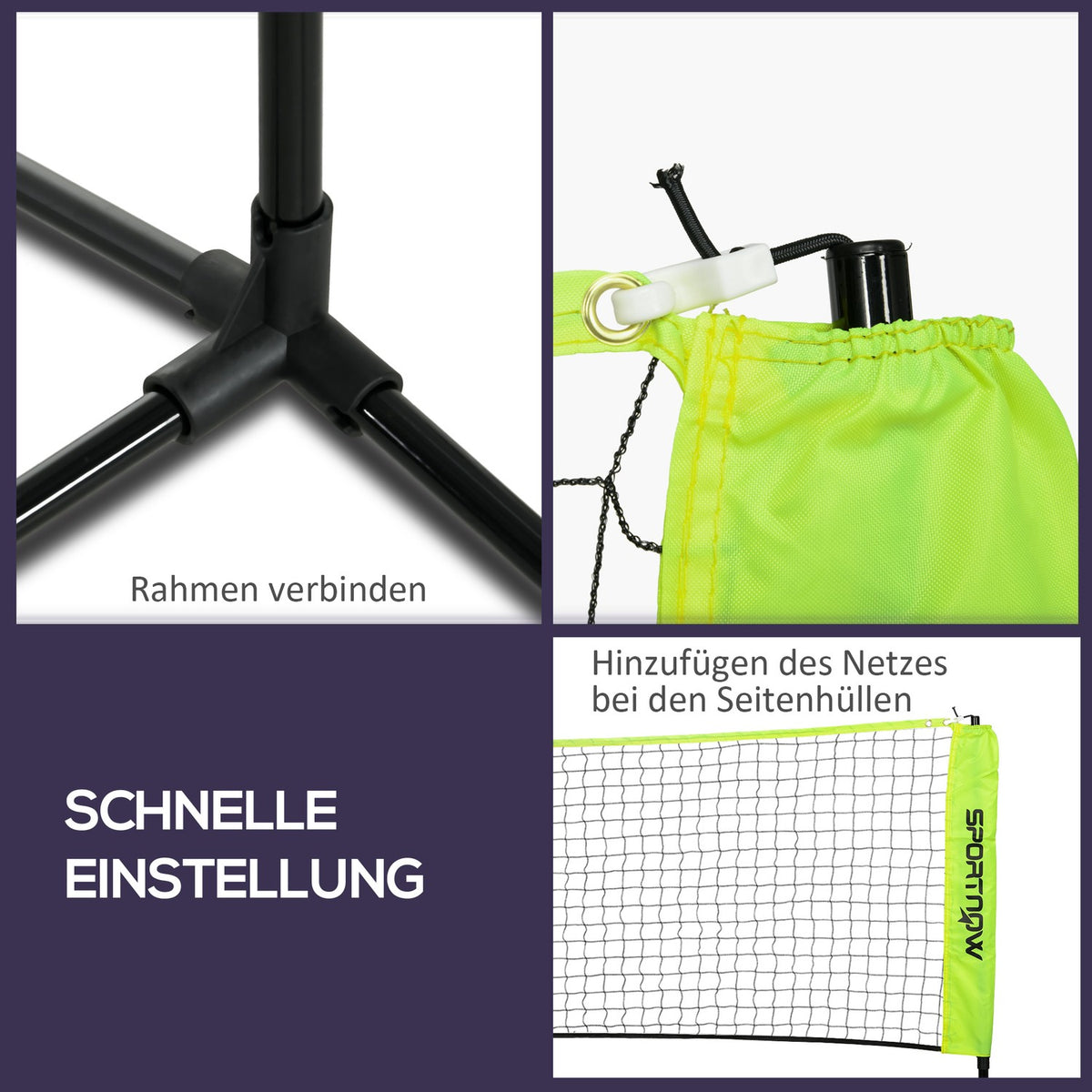 Badminton Net Set Foldable Tennis Net, 103/120/155 cm Height Adjustable Indoor Outdoor Badminton Net, Volleyball Net with Transport Bag Metal Polyester Yellow