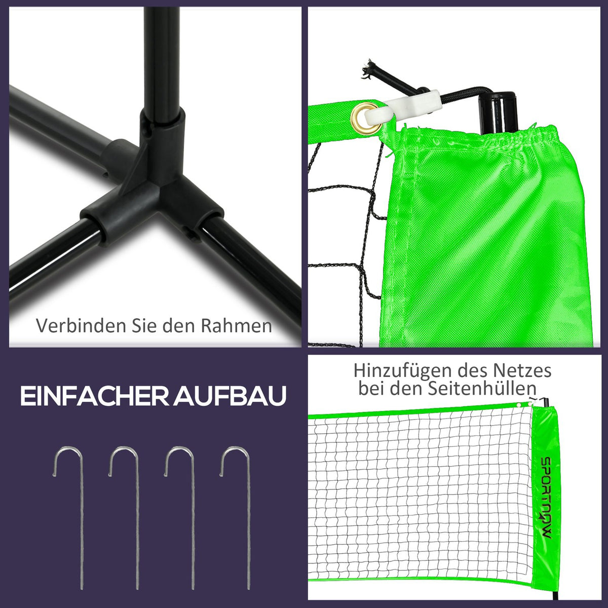 Badminton set, badminton net with stand, shuttlecocks, 4 rackets, adjustable volleyball net, with carry bag, for indoor, outdoor