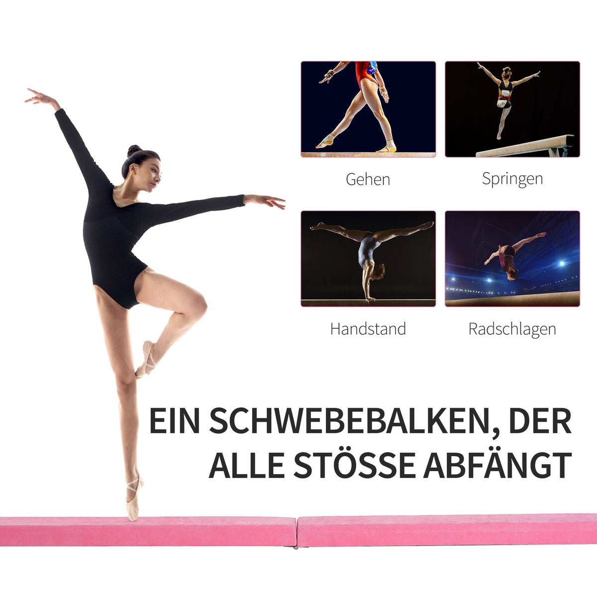 Balance Beam 210 cm Folding Gymnastics Beam for Indoor & Outdoor, Balance Beam up to 120 kg, Pink