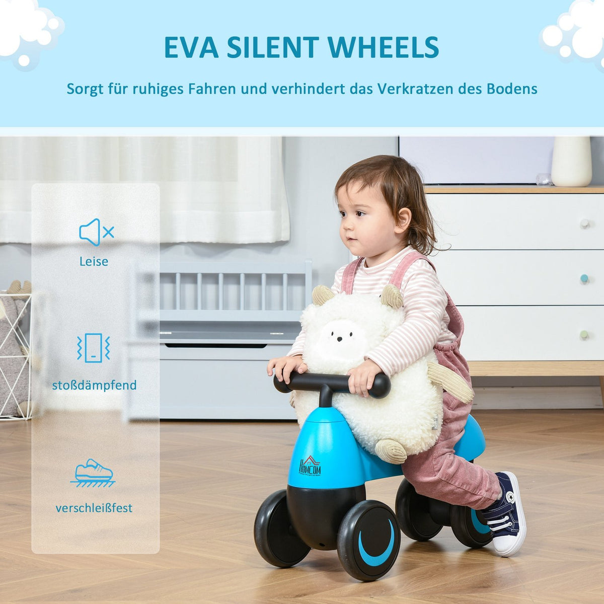 Balance Bike Learning Aid 4 Wheels Without Pedals 18-36 Months Blue 54X26X38Cm