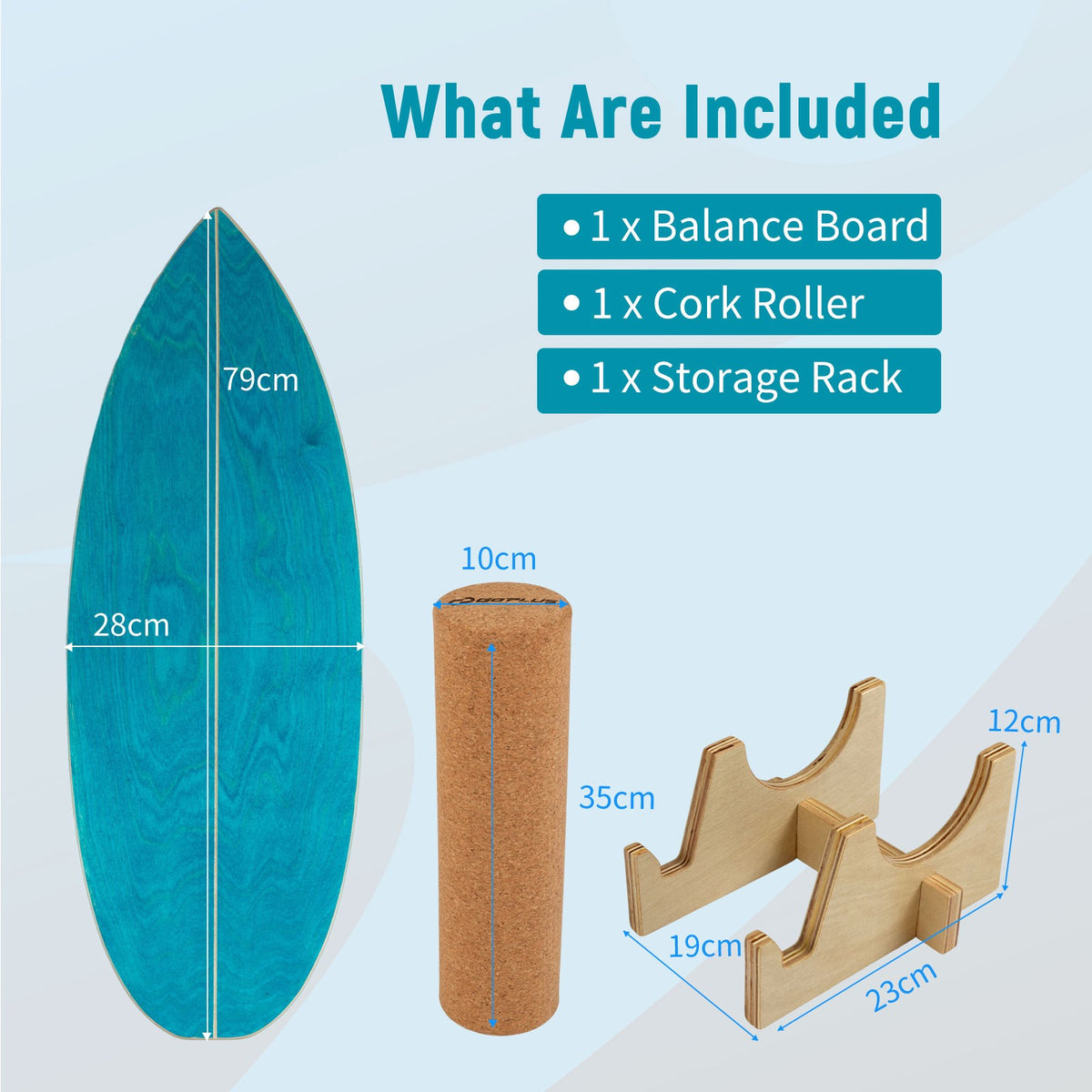 Balance Board Set – Birch Wood, Cork Roller, Storage Rack
