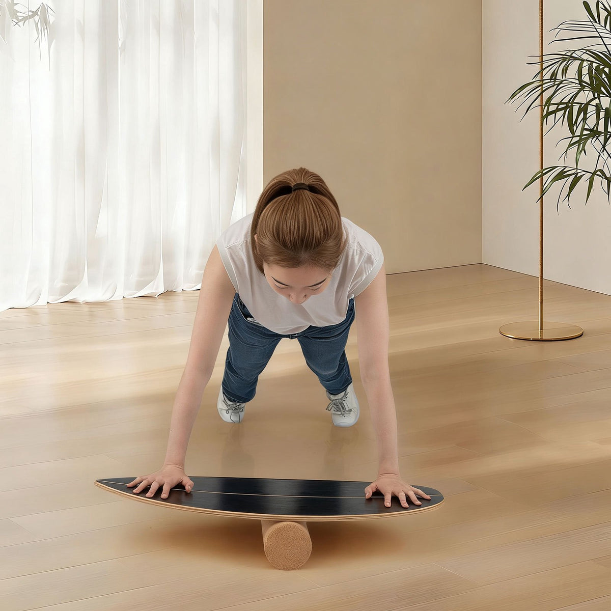 Balance Board Set – Cork Roller and Storage Rack, 330 lb