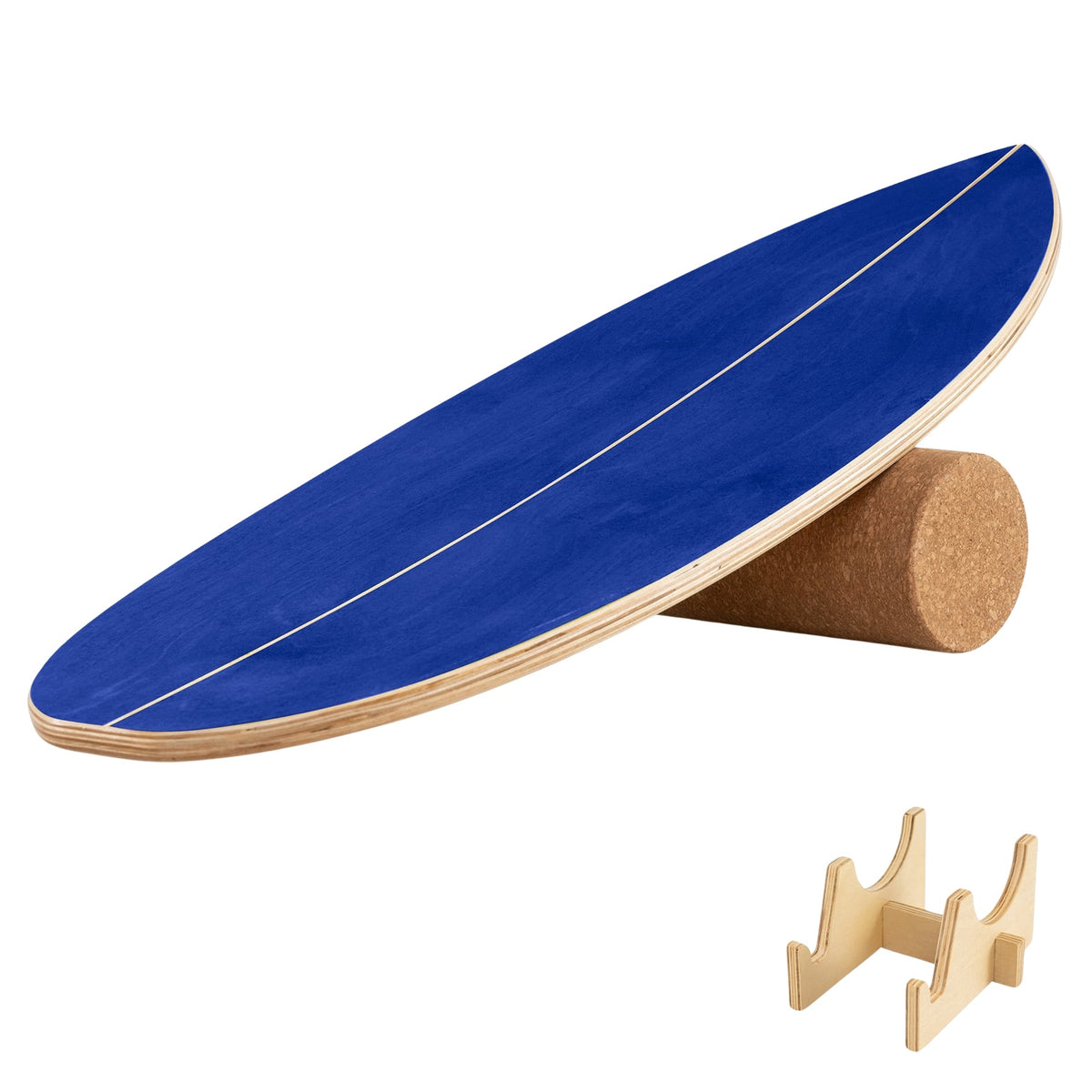 Balance Board Set with Cork Roller, Birch Wood, Blue