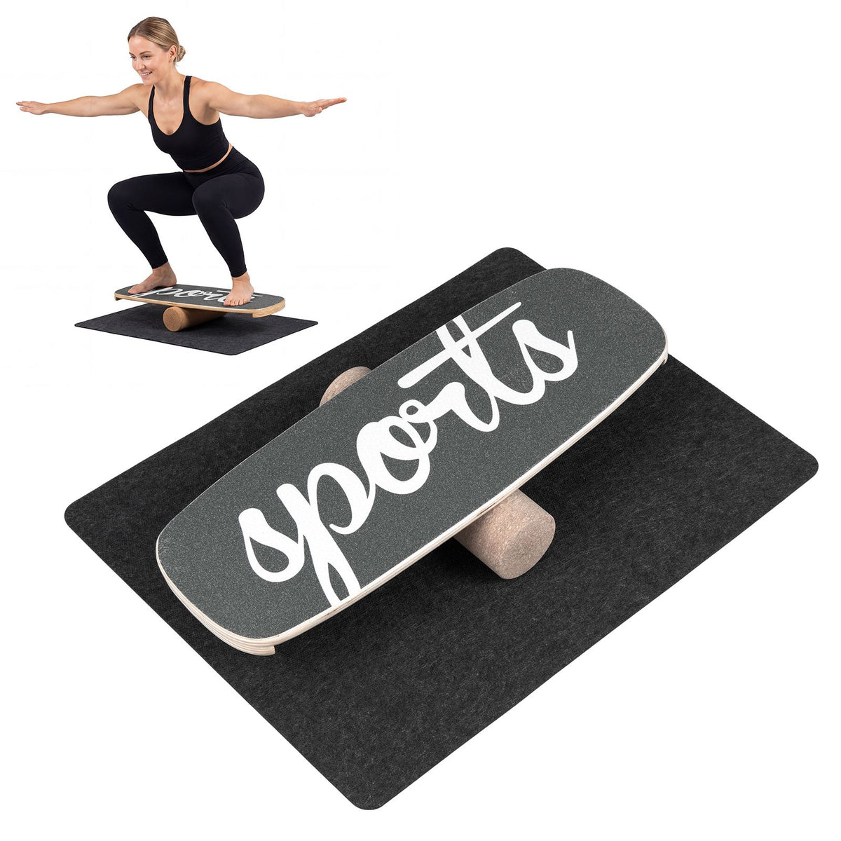 Balance Board Trainer with Cork Roller, Stoppers, 73x27 cm