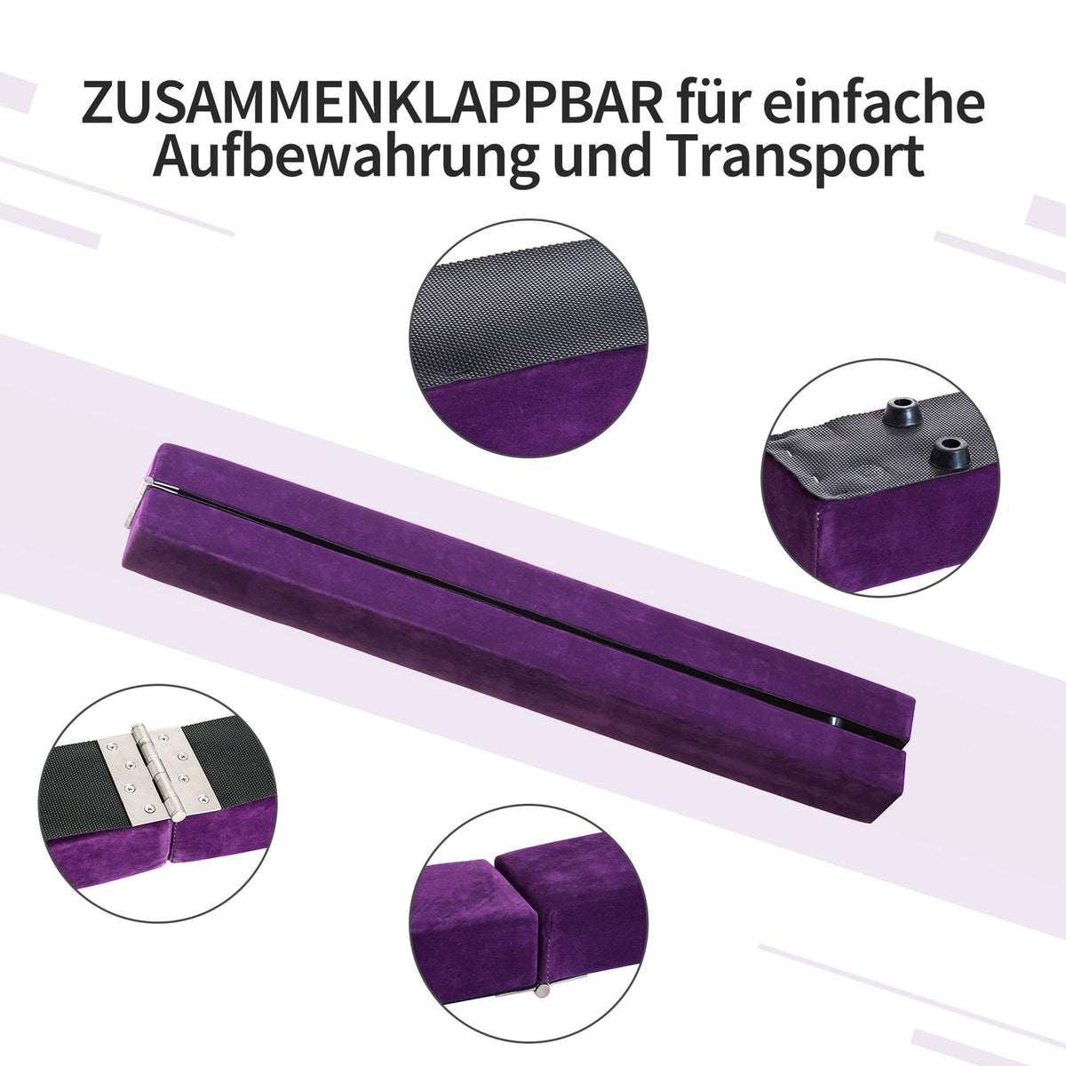 Balance beam 210 cm foldable for indoor & outdoor, balance beam up to 120 kg, purple, ideal for gymnastics & training |