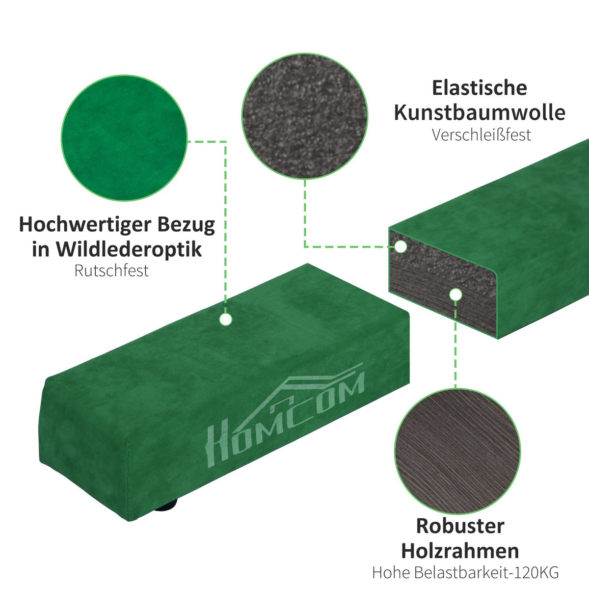 Balance beam 210 cm foldable for indoor & outdoor, balance beam up to 120 kg, stable balancing beam in green