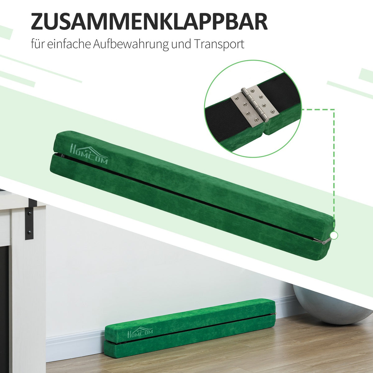 Balance beam 210 cm foldable for indoor & outdoor, balance beam up to 120 kg, stable balancing beam in green
