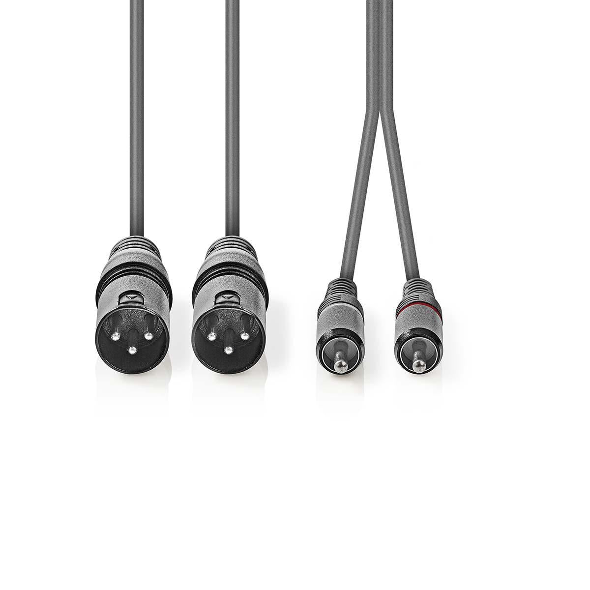 Balanced audio cable | 2x XLR 3-Pin Male | 2x RCA Male | Nickel Plated | 1.50 m | Round | PVC | Dark gray | Cardboard sleeve