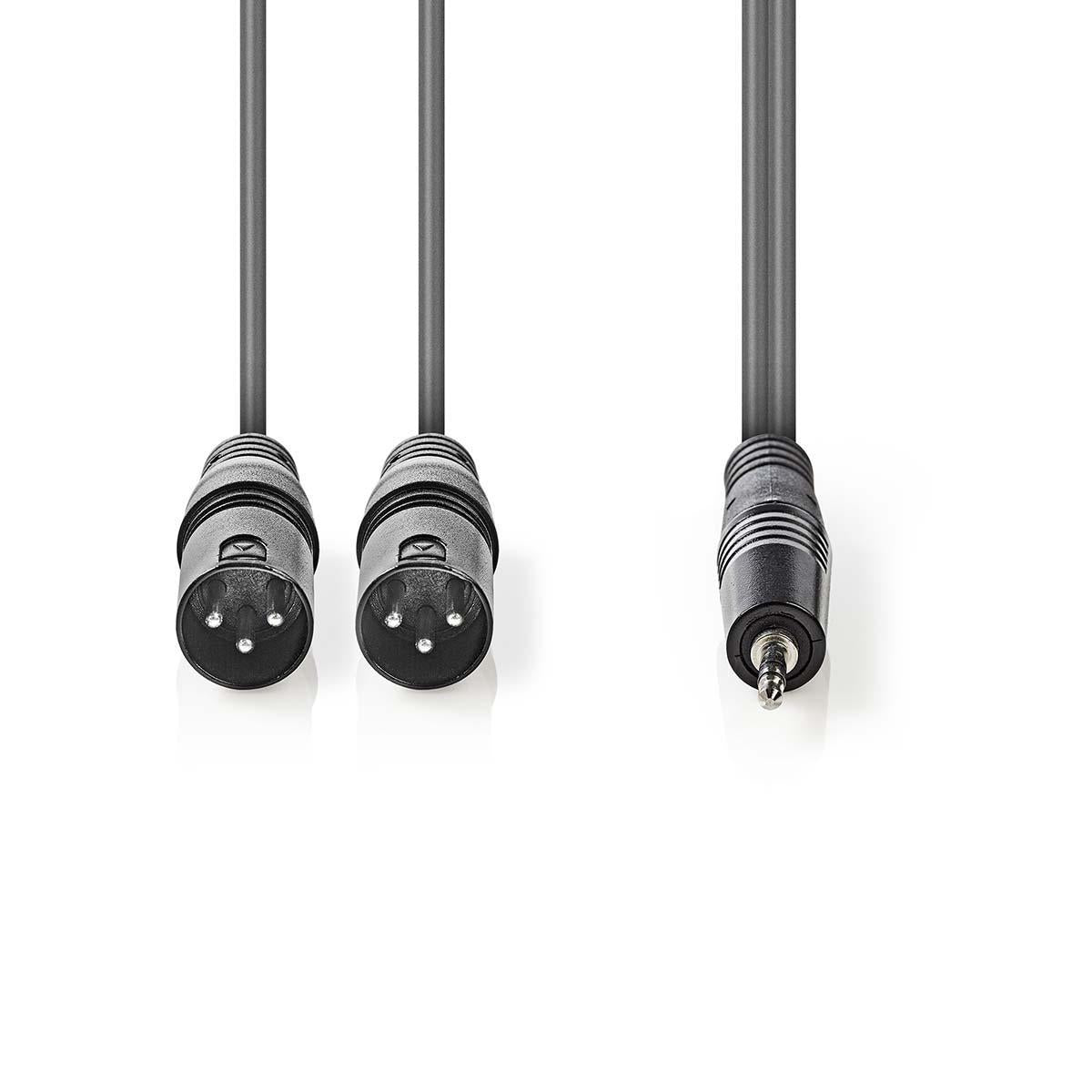 Balanced audio cable | 2x XLR 3-Pin Male | 3.5 mm Male | Nickel Plated | 1.50 m | Round | PVC | Dark gray | Cardboard sleeve