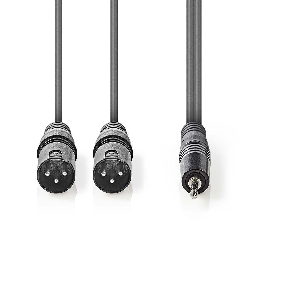 Balanced audio cable | 2x XLR 3-Pin Male | 3.5 mm Male | Nickel Plated | 3.00 m | Round | PVC | Dark gray | Cardboard sleeve