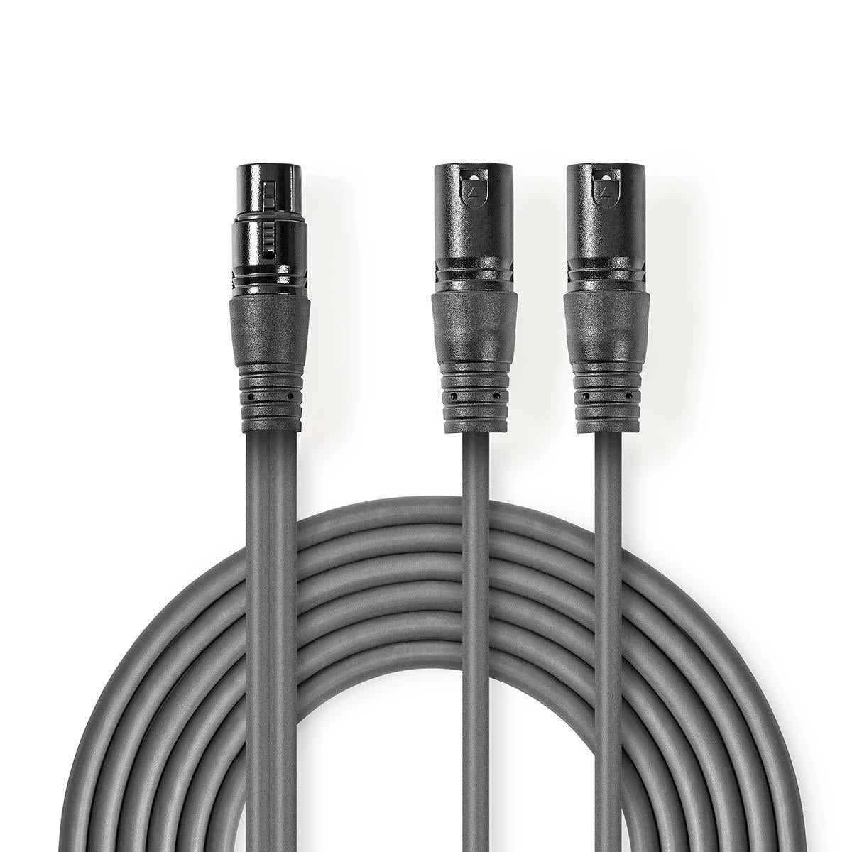 Balanced audio cable | 2x XLR 3-Pin Male | XLR 3-pin female | Nickel Plated | 1.50 m | Round | PVC | Dark gray | Cardboard sleeve