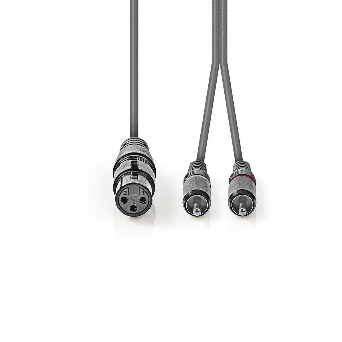 Balanced audio cable | XLR 3-pin female | 2x RCA Male | Nickel Plated | 1.50 m | Round | PVC | Dark gray | Cardboard sleeve