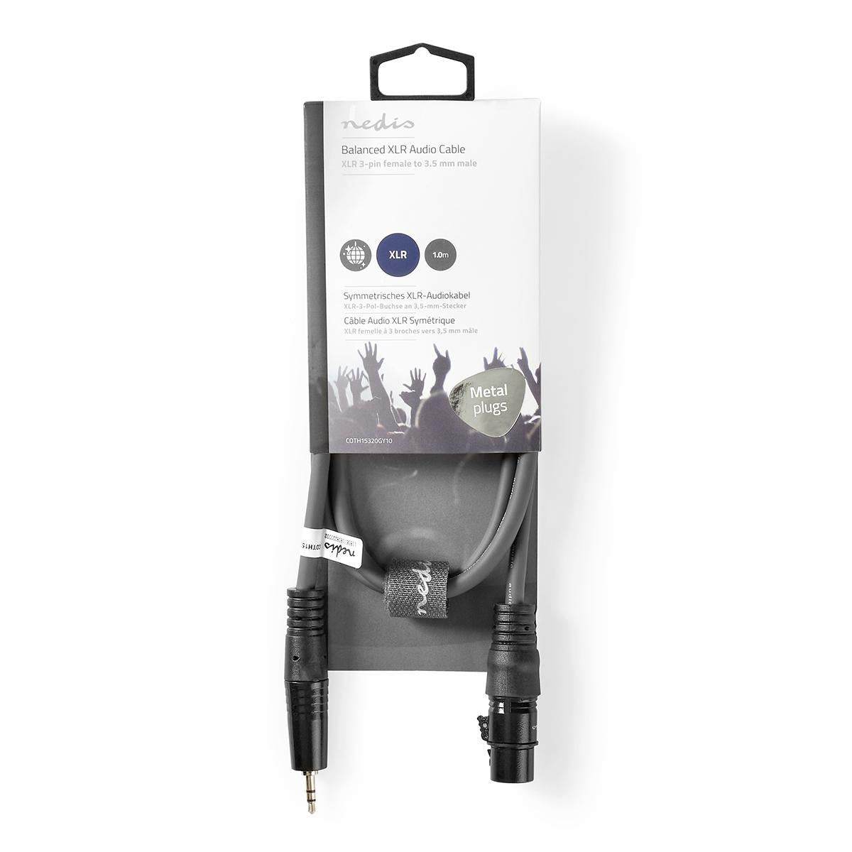 Balanced audio cable | XLR 3-pin female | 3.5 mm Male | Nickel Plated | 1.00 m | Round | PVC | Dark gray | Cardboard sleeve