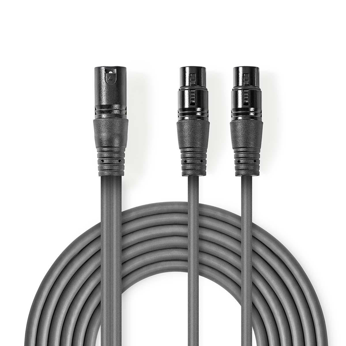 Balanced audio cable | XLR 3-pin male | 2x XLR 3-Pin Female | Nickel Plated | 1.50 m | Round | PVC | Dark gray | Cardboard sleeve