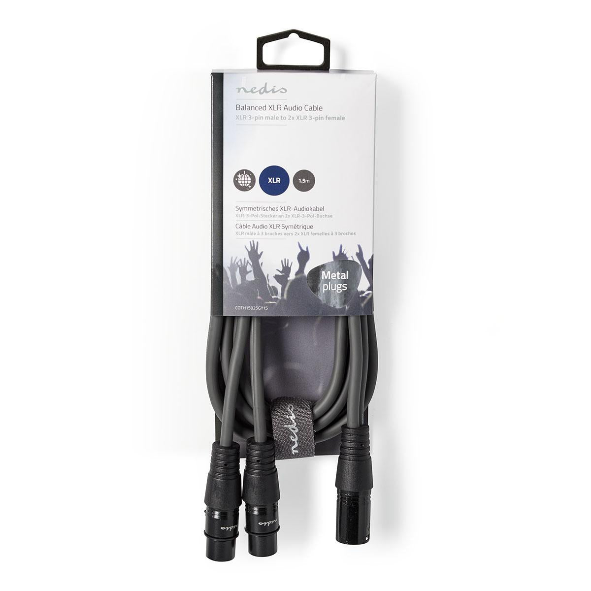Balanced audio cable | XLR 3-pin male | 2x XLR 3-Pin Female | Nickel Plated | 1.50 m | Round | PVC | Dark gray | Cardboard sleeve