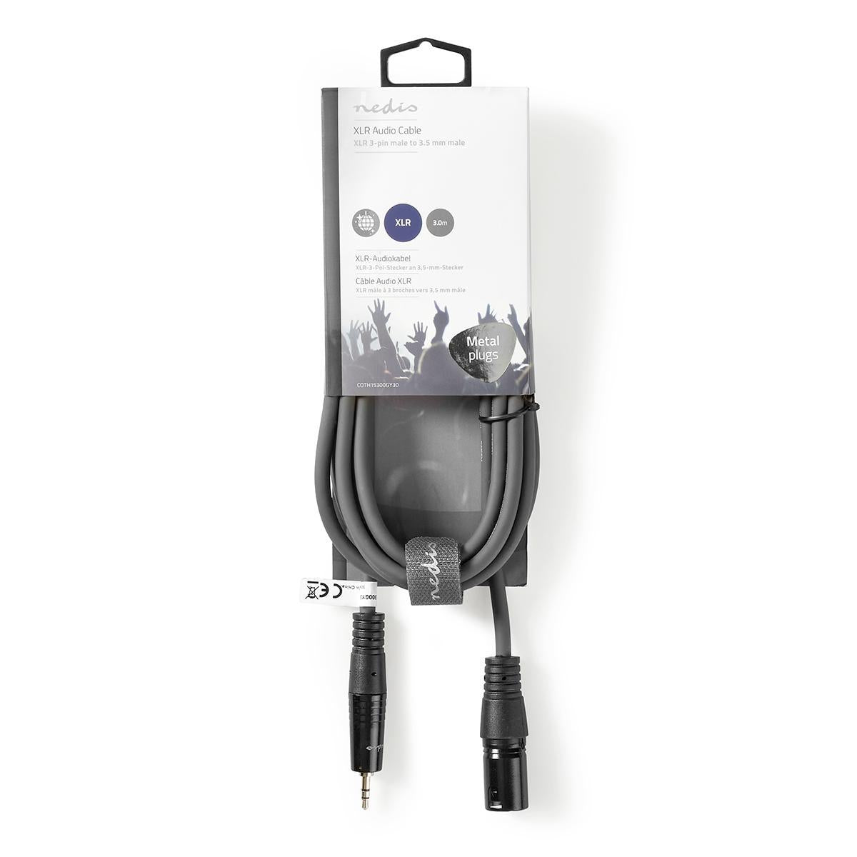 Balanced audio cable | XLR 3-pin male | 3.5 mm Male | Nickel Plated | 3.00 m | Round | PVC | Dark gray | Cardboard sleeve