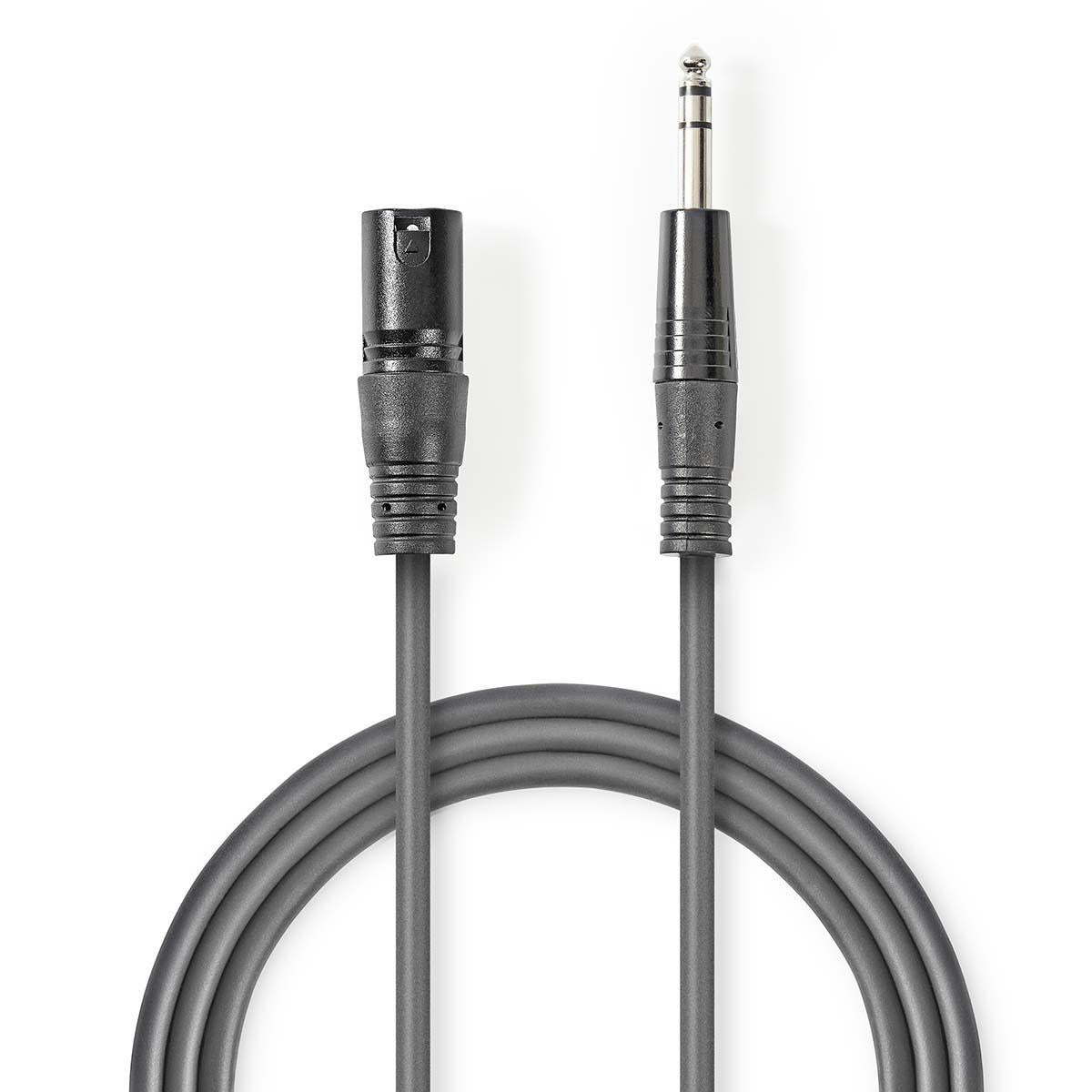 Balanced audio cable | XLR 3-pin male | 6.35 mm Male | Nickel Plated | 1.50 m | Round | PVC | Dark gray | Cardboard sleeve