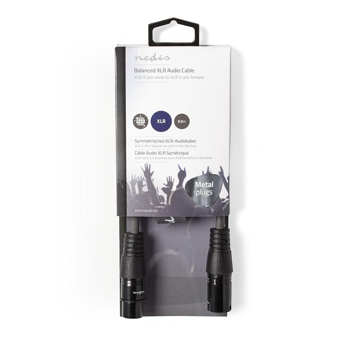 Balanced audio cable | XLR 3-pin male | XLR 3-pin female | Nickel Plated | 0.50 m | Round | PVC | Dark gray | Cardboard sleeve