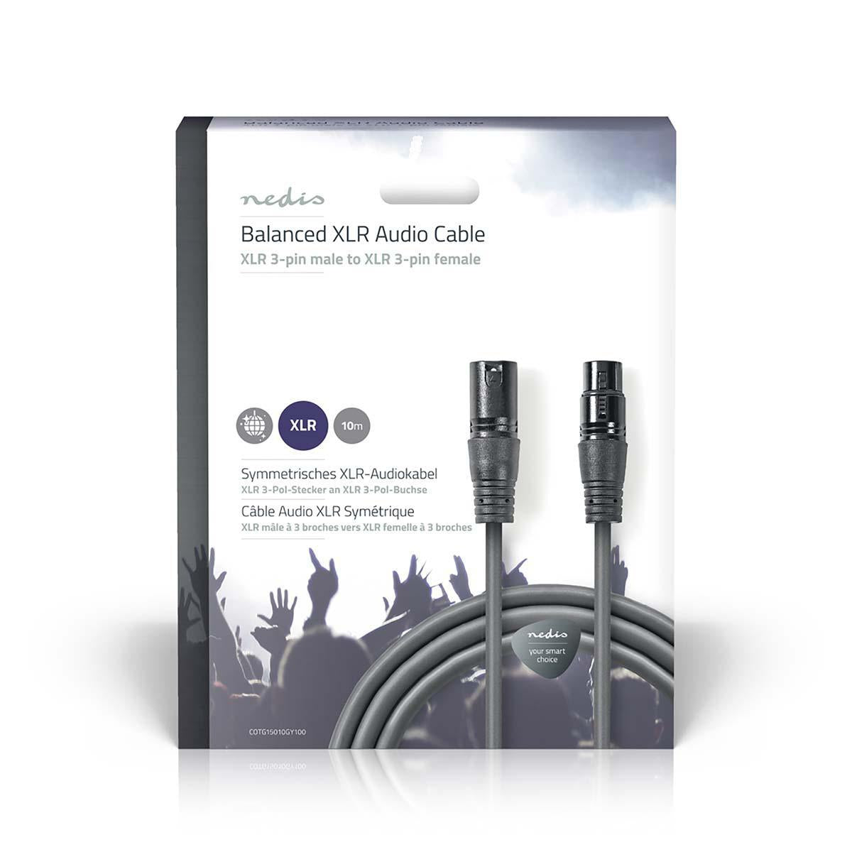 Balanced audio cable | XLR 3-pin male | XLR 3-pin female | Nickel Plated | 10.0 m | Round | PVC | Dark gray | Gift box