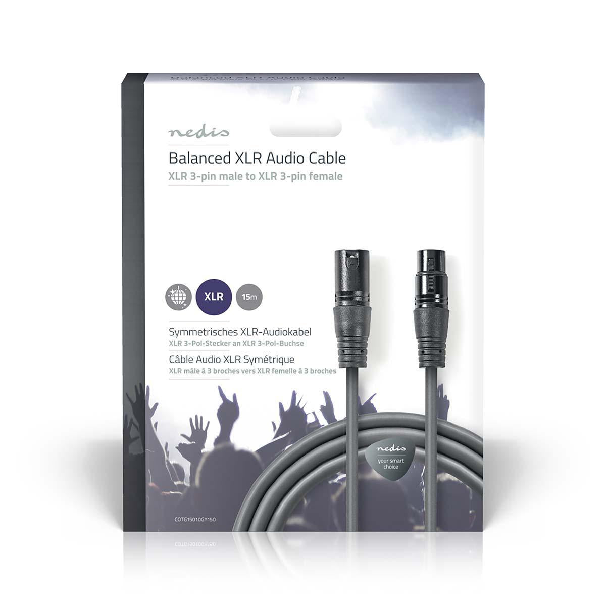 Balanced audio cable | XLR 3-pin male | XLR 3-pin female | Nickel Plated | 15.0 m | Round | PVC | Dark gray | Gift box