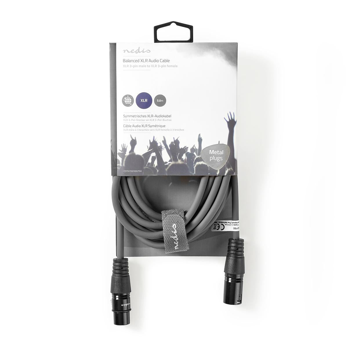 Balanced audio cable | XLR 3-pin male | XLR 3-pin female | Nickel Plated | 5.00 m | Round | PVC | Dark gray | Cardboard sleeve