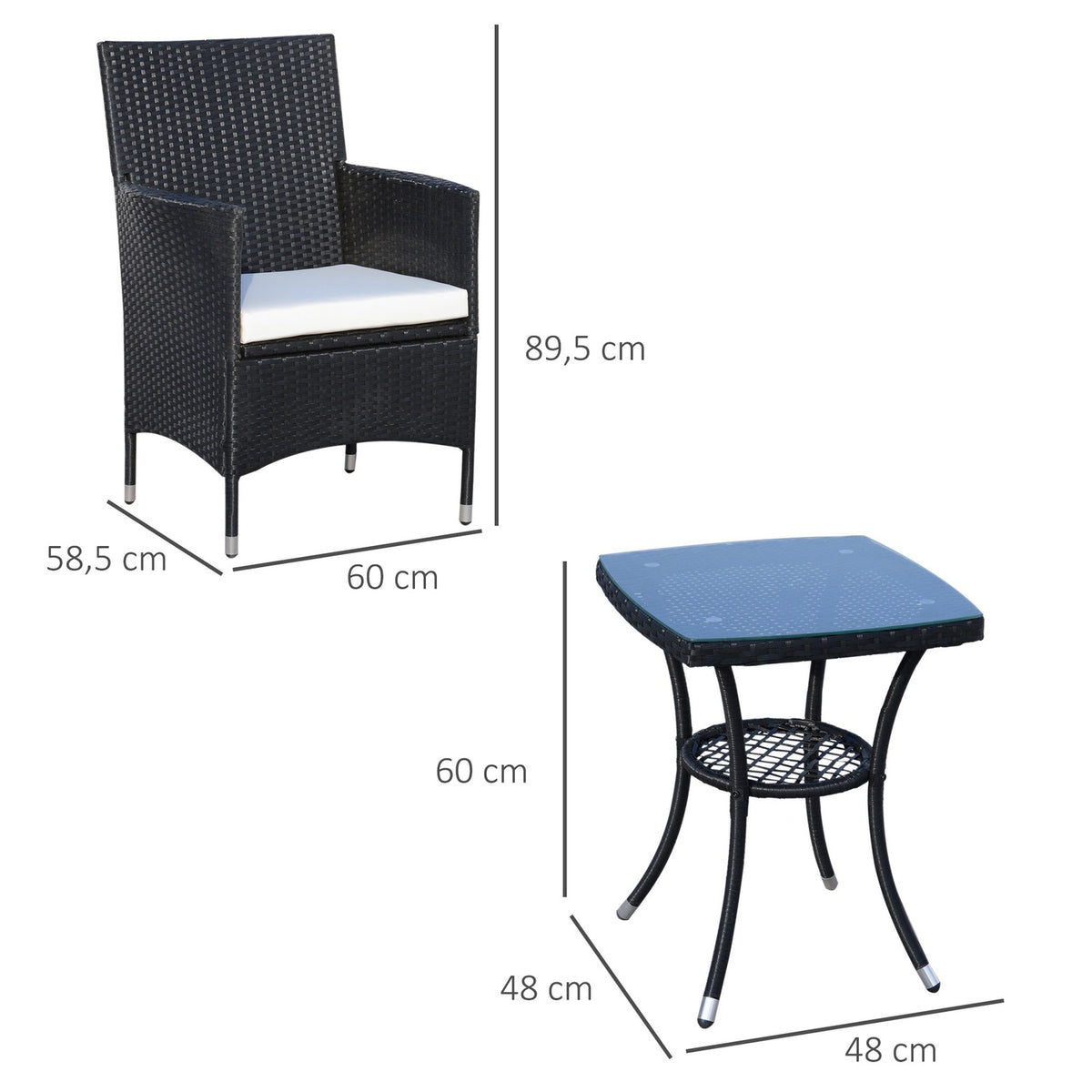 Balcony Furniture Seating Group 2 People Polyrattan Garden Set Black