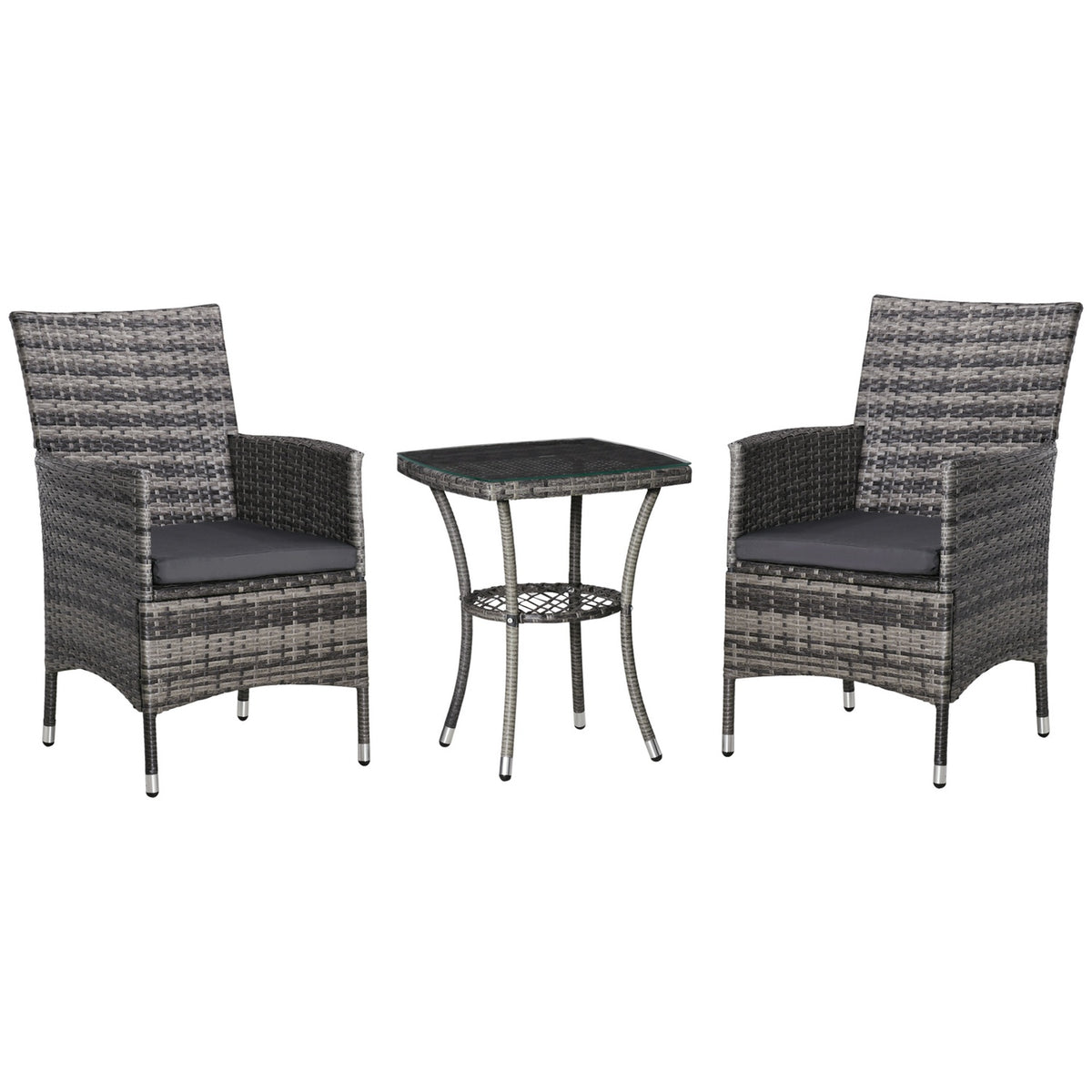 Balcony Furniture Set For 2 People Rattan Garden Set Polyrattan Dark Gray