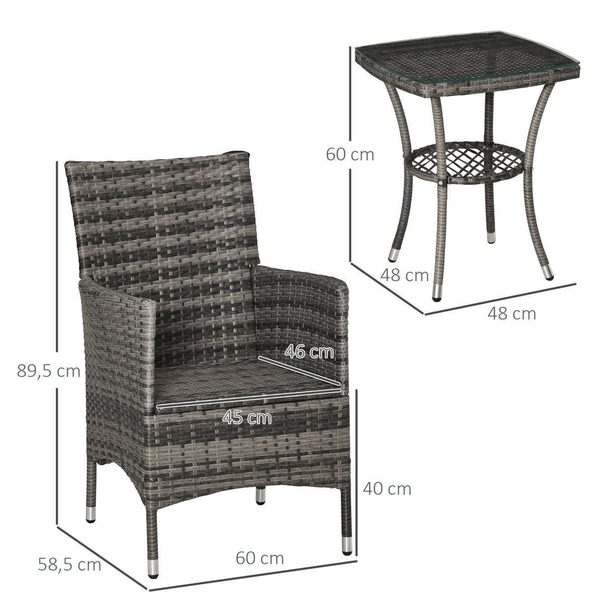 Balcony Furniture Set For 2 People Rattan Garden Set Polyrattan Dark Gray