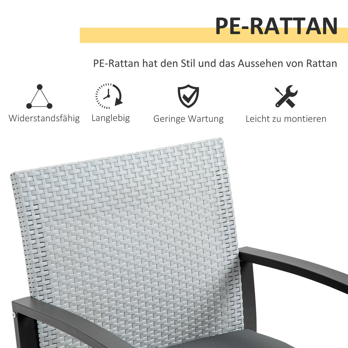 Balcony Furniture Set Garden Seating Group Side Table Seat Cushion Steel Black + Gray